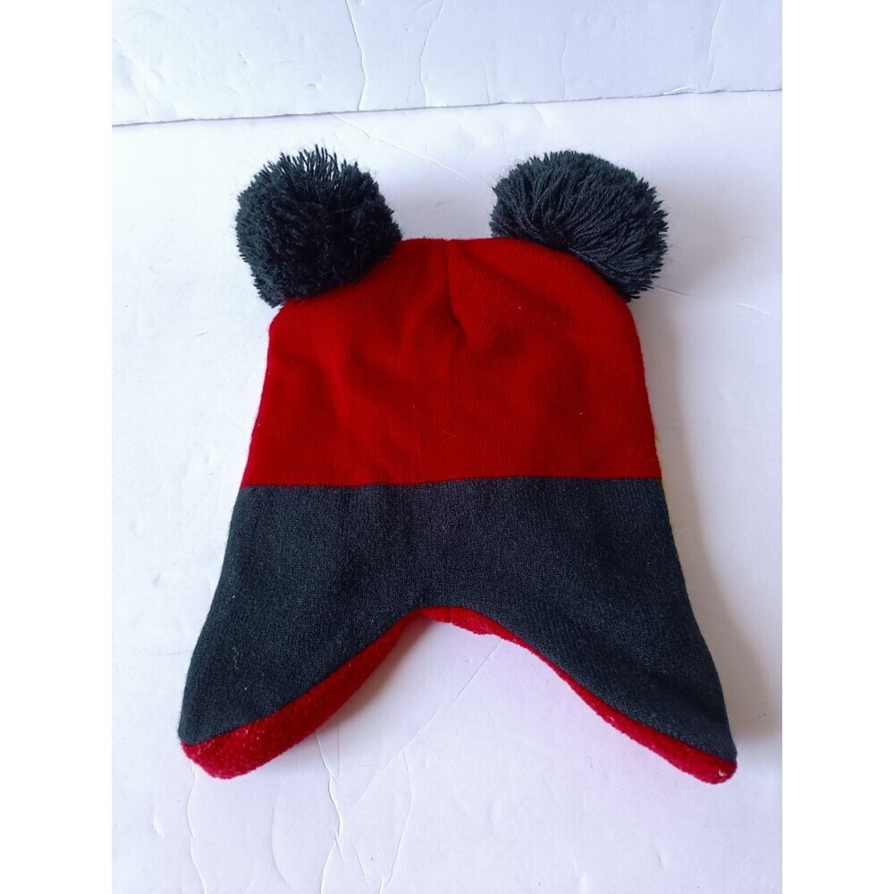 Mickey Mouse Beanie Toddler Fleece Lined Red Pom Pom 9 Inches - Picture 6 of 8